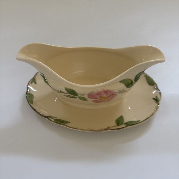 Vintage Franciscan Desert Rose Gravy Boat Attached Base Plate TV STAMP - Picture 3 of 9